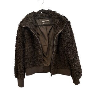 zara faux fur teddy black jacket size small